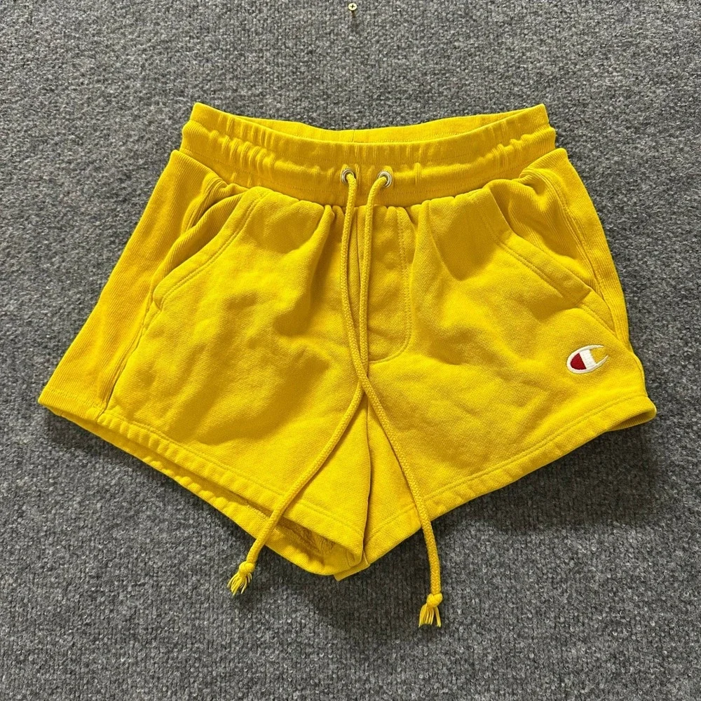Champion Shorts Womens Size XS Yellow Reverse Weave Sweat Athletic Drawstring